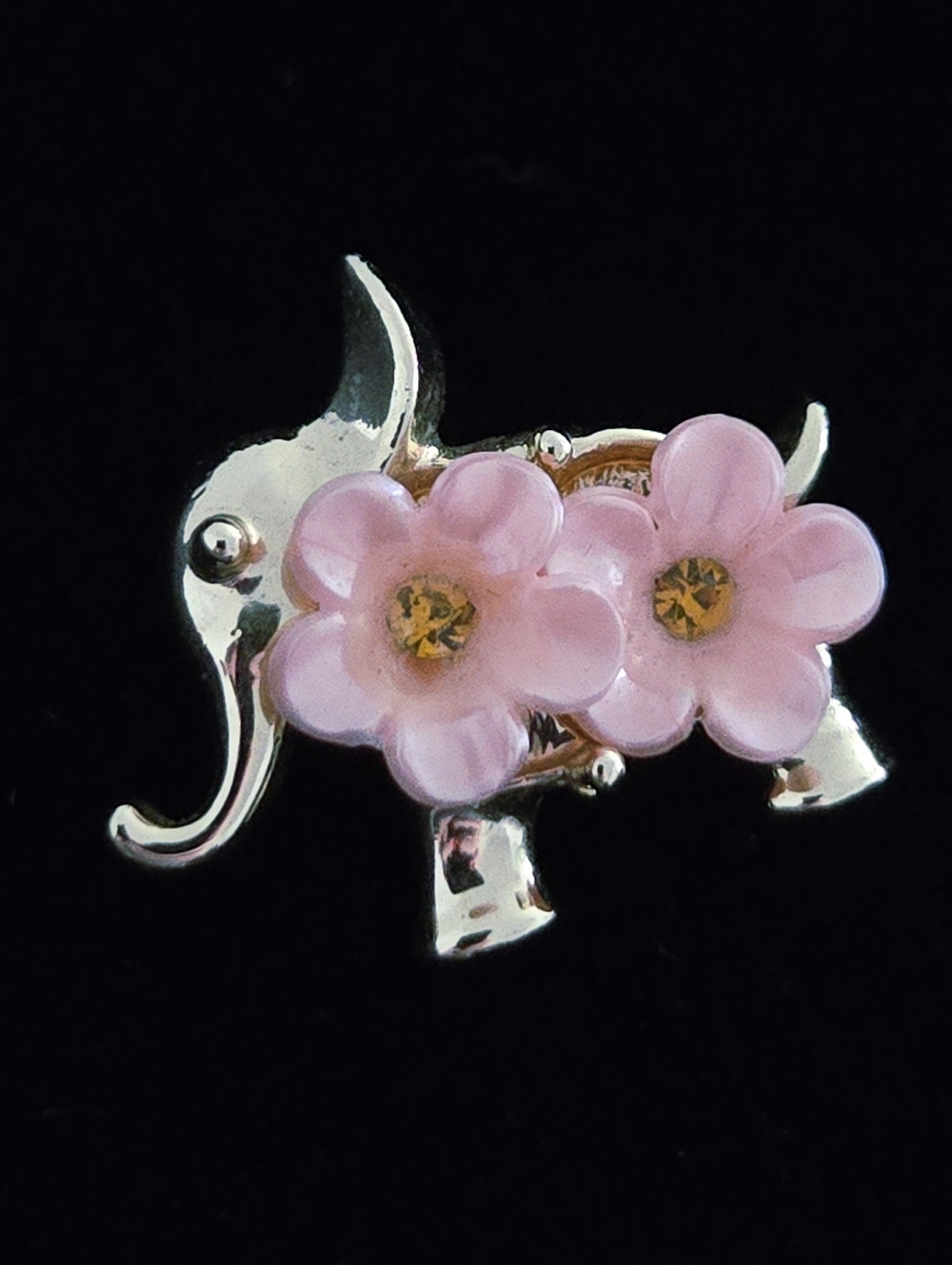 Whimsical Pink Flower Elephant Pin Brooch